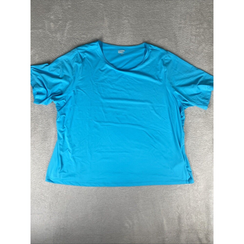Lands End Rash Guard Swim Shirt 2X 20w-22w Blue Short Sleeve Nylon Stretch